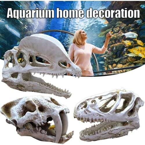 Aquarium Fish Tank Dinosaur Head Skull Ornament Resin Crafts Halloween Props Popular Science Tools TS1