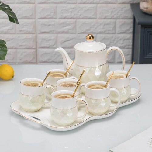 White Kettles Household Teapot Set Teaware Chrysanthemum High TeaTeapots Ceramic Mug Infusor De Te Utensils Kitchen EH60TP