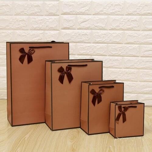 Free Design 100PCS/LOT Light Brown Paper Bag/Paper Gift Bag Best Gift Packing Bag Print LOGO Free Shipping