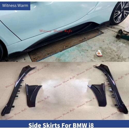 4pcs/set Carbon Fiber Side Skirts Extension Lips for BMW i8 2014 2015 2016 2017 2018 FRP Side Lip Splitters Body Kits