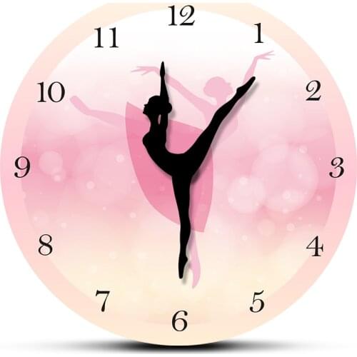Ballet Dancer With Arabic Numerals Girl Bedroom Decor Princess Pink Wall Clock Dancing Wall Art Ballerina Moving Leg Clock Watch