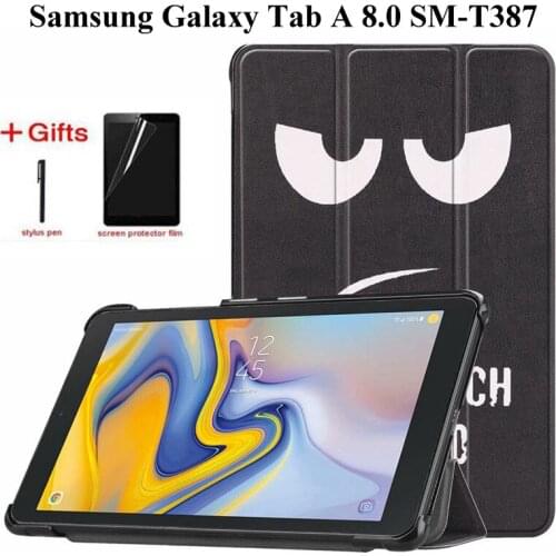 PU Leather case For Samsung Galaxy Tab A 8.0 2018 SM-T387 High Quality Fold Shockproof Cover for Samsung Tab A 8.0 case+Film+Pen