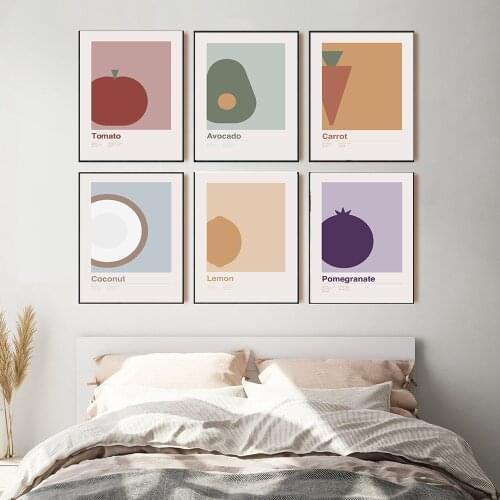 Fruit Avocado Carrot Decoration Kitchen Poster Coconut Pomegranate Pear Lemon Canvas Wall Art Painting for Dining Room Decor