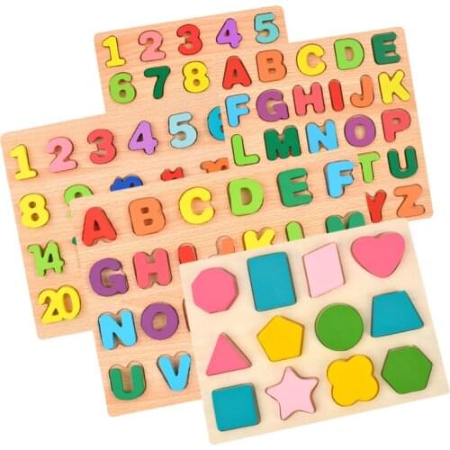 Kids Alphabetic Arithmetic Number Geometric Shapes Wooden Puzzle Montessori Preschool Learning Educational Game Toy for Children