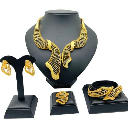 Dubai new fashion Gold color jewelry sets Ornament jewellery set for women party necklace earrings African wedding wife gift