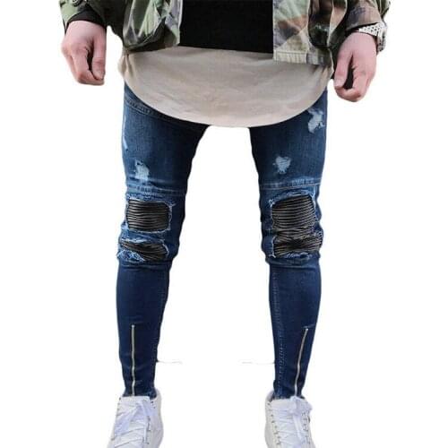 Top quality 2020 Fashion Casual hip hop streetwear Pleated Locomotive fold knees hole bottom zipper foot men jeans mens trousers