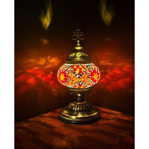Handmade Turkish Moroccan Mosaic Authentic Vintage Art Deco Table Bedside Lamp, Red-Orange Colors, 6 Patterns