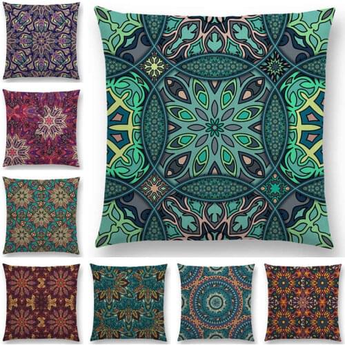 Hot Sale Boho Colorful Flowers Abstract Ethnic Floral Mandalas Pattern Design Prints Patchwork Retro Cushion Cover Pillow Case