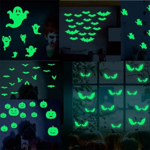 Halloween Luminous Stickers Theme Bat Pumpkin Ghost Wall Sticker House Window Wall Party Decoration Suppliers