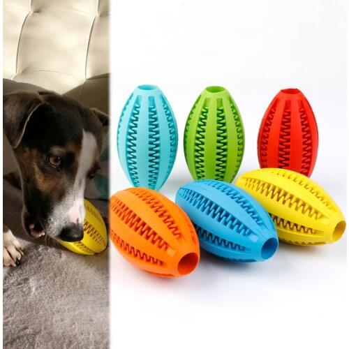 Pet Dog Toys Extra-tough Rubber Ball Toy Interactive Elasticity Ball Dog Chew Toys Tooth Cleaning Treat Rugby Ball
