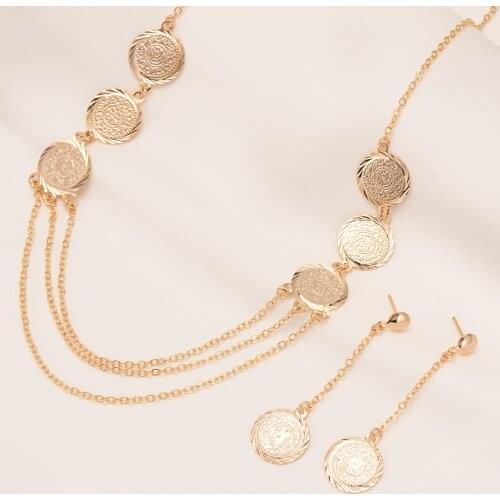 Arab Coin Sets Jewelry Women Girls Gold Color Islamic Muslim Metal Coin Set African Ethiopian Middle East Items necklace earring