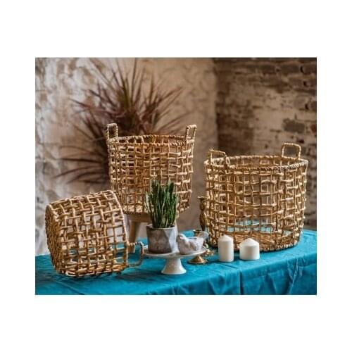 Storage Basket Straw Rattan Handmade Seaweed Nordic Style Flower Basket Vase Modern Home Deco