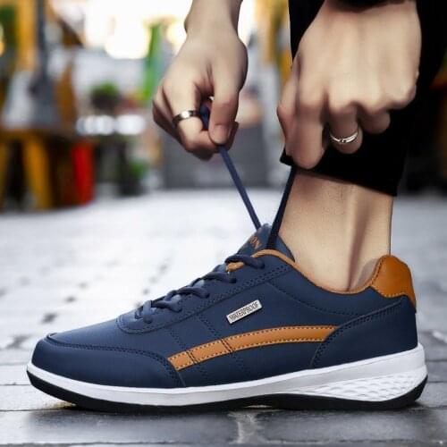 2021 New Fashion Leather Men Shoes Casual Sneakers Breathable Lace up Mens Footwear Walking for Mens Casual Shoes Calzado Hombre