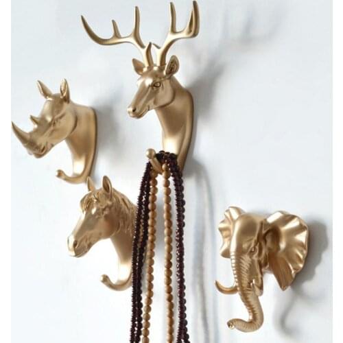 Fashion Animal Shaped Hooks Deer Stags Rhino Horse Giraffe Elephant Head Wall Hanger Coat For Hat Hook Rack Holder Home Decor