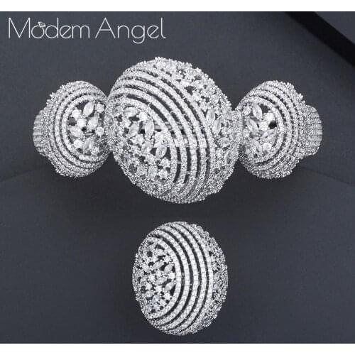 ModemAngel Trendy Luxury Disco BALL Stackable Jewelry Set Women Wedding Cubic Zircon Dubai Bracelet Party Bangle Rings