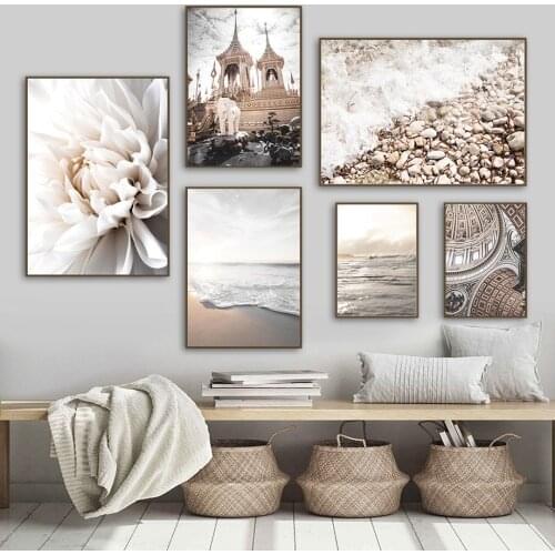 Fresh Flowers Beach Temple Surf Wall Art Canvas Painting Nordic Posters And Prints Landscape Wall Picture Living Room Home Decor