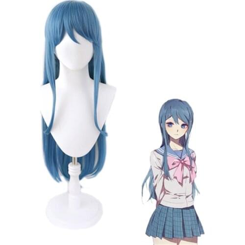 Danganronpa Maizono Sayaka Cosplay Wigs for Women 80cm Long Straight Blue Heat Resistant Synthetic Hair Wig