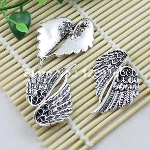 30pcs/lot Metal Zinc Alloy Silver Tone Angel Wing Charm Pendant For Necklace DIY Jewelry Making Accessories 44x34mm (K00832)