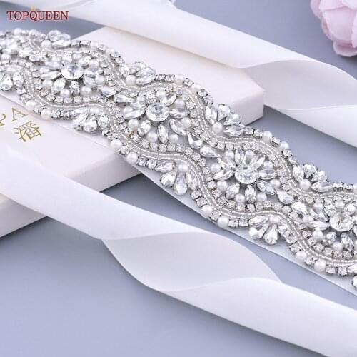 TOPQUEEN S04 Silver Wedding Belt Crystal Rhinestone Belts for Women for Evening Dresses Sash Belt with Rhinestones Maternity