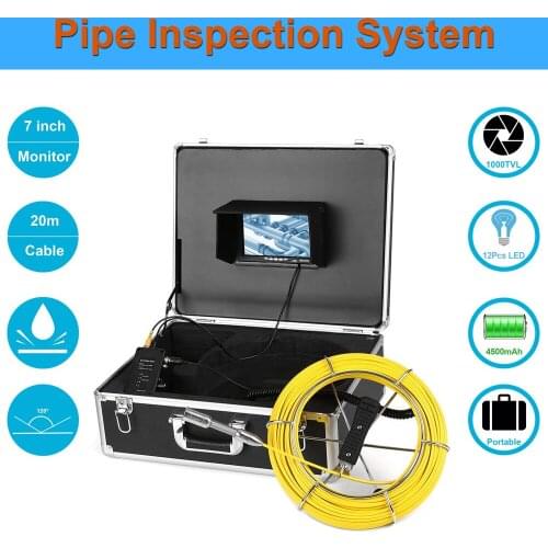 Factory Direct 20M Fiberglass Cable Wall Drain Sewer Pipe Line Inspection Camera System 7"LCD Monitor With 23MM Camera Head