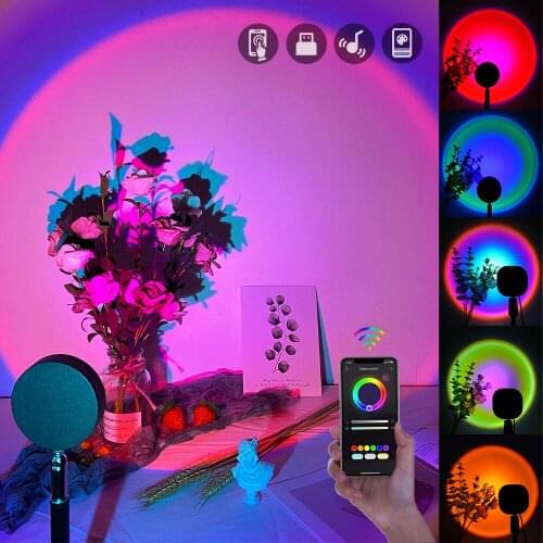 RGB Sunset Projection Lamp App Control USB Rainbow Night Light Live Atmosphere Background LED Lighting Home Bedroom Decoration