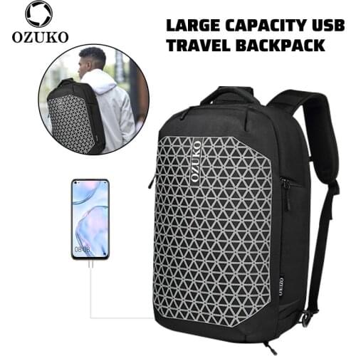 OZUKO Men USB Laptop Large Capacity Waterproof Backpack Male Fashion Hiking travel Shoes pack Luggage Multifunctional Bags