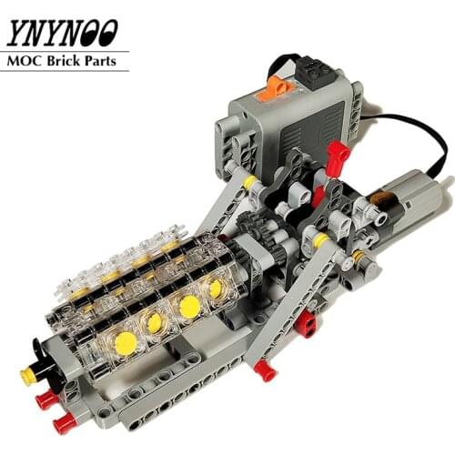 High-Tech Mechanical Power Group V8 Engine Cylinder Model Matched Sequential Gearbox 4 Speeds MOC Building Block Bricks DIY Toys