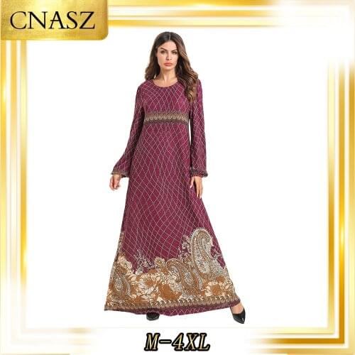 Vetement Femme 2019 Abaya Dubai Loose Long Skirt Simple Fashion Autumn Splicing Thin Print Muslim Isamic Clothing Dress