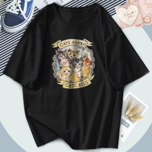 Harajuku Cat Calls T Shirts Women Fashion Print Summer T-shirts Short Sleeve Bodybuilding Tees Tops Ladies Camiaetas 2021