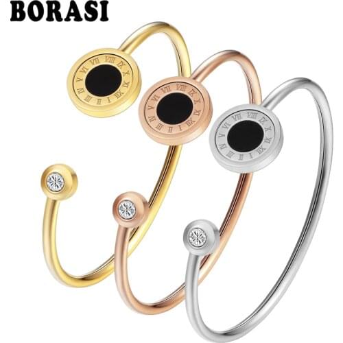 Adjustable Stainless Steel Bracelets & Bangles 2 Color Shell Rotatable Bracelets For Women Roman Letters Jewelry Gift For Girls