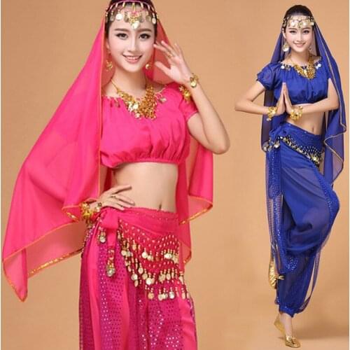 4pcs/Set Women Belly Dancing Bollywood Oriental Belly Dance Suit for Women Dance Set Performance Bellydance Costumes for Adult
