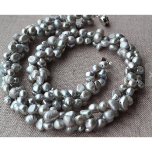 Unique Pearls jewellery Store Gray Color Baroque Genuine Freshwater Pearl Necklace Silver Flower Clasp Women Fine Jewelry