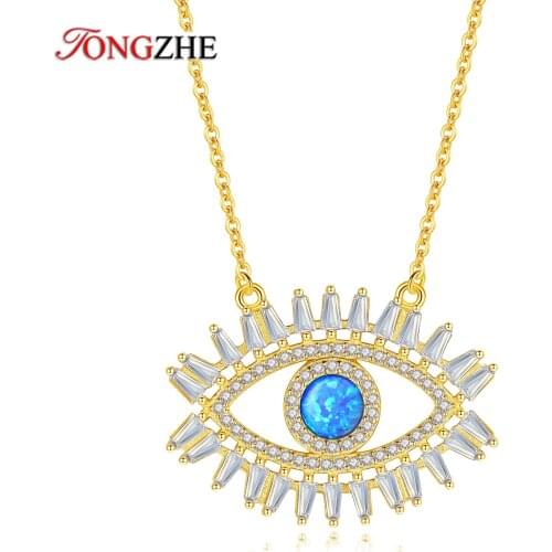 TONGZHE 925 Sterling Silver Luck Evil Eye Necklaces Women CZ Turkish Blue Eye CZ Necklace Fine Turkey Jewelry Faith Necklace