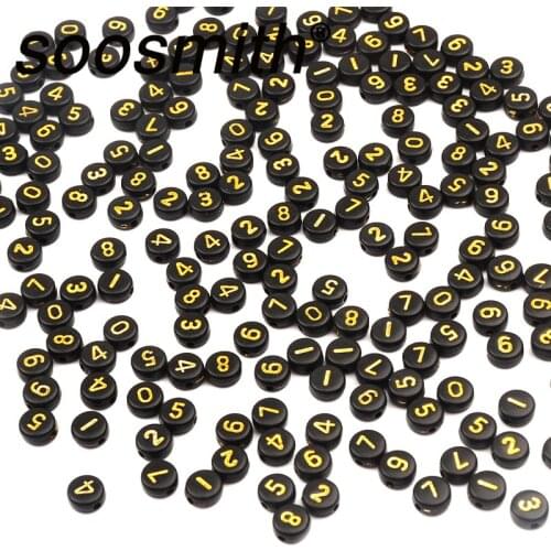 100pcs Mixed Digital black Acrylic Beads Round Flat Golden Numbers Loose Spacer Beads For Jewelry Making Bracelet DIY Handmade
