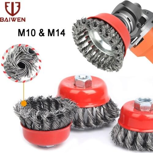 2.5"-6" Twist Knot Steel Wire Cup Wheel Brush M10/M14 For Metal Polishing Derusting Rotary Polishing Cleaning Tools