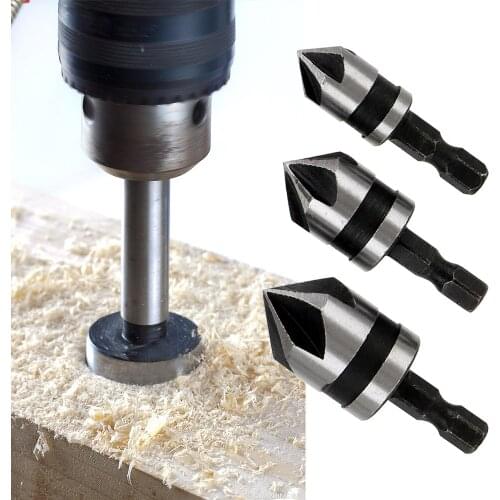 3PCS 5 Flute Countersink Drill Bit Chamfering Cutter 90 Degree Point Angle Carbon Steel Chamfer Hex Shank For Power Tool