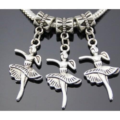 40 pcs /Lot Vintage Silver Color Ballerina Ballet Dance Girl Dangle Charms Jewelry DIY Findings Fit European Bracelet ZYY48