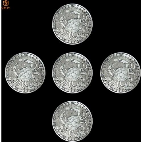 5Pcs/Set Euro Retro Astrology 12 Constellation Cancer Bronze Token Crafts Gift Commemorative Coins Collection