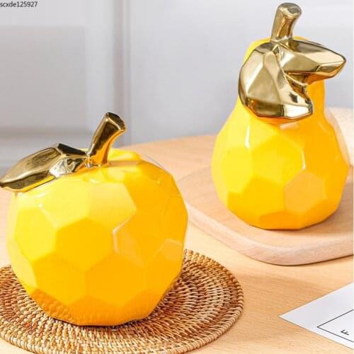 Fruit Abstract Statue Decoration Yellow Apple Pear Resin Statue Living Room Office Desktop Decoration Home Ornaments Modern Gift