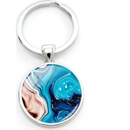 TAFREE Flow Marble Texture Patterns Keyholder Originality Art Stone Cross Section Round Photo Key Chains Dads Day Jewelry