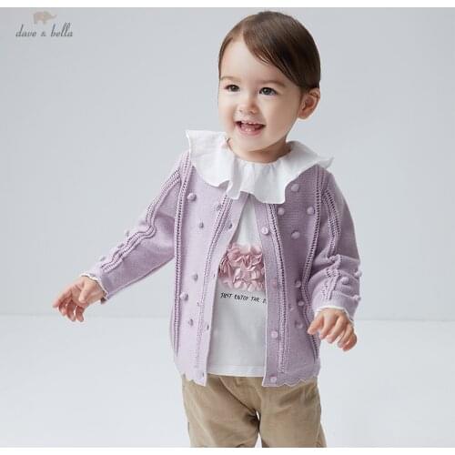 DBJ19266-1 dave bella autumn infant baby girls fashion appliques cardigan kids toddler coat children cute knitted sweater