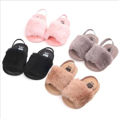 Fashion Faux Fur Baby Shoes Summer Cute Infant First Walkers Soft Sole Newborn Boys Girls Crib Shoes
