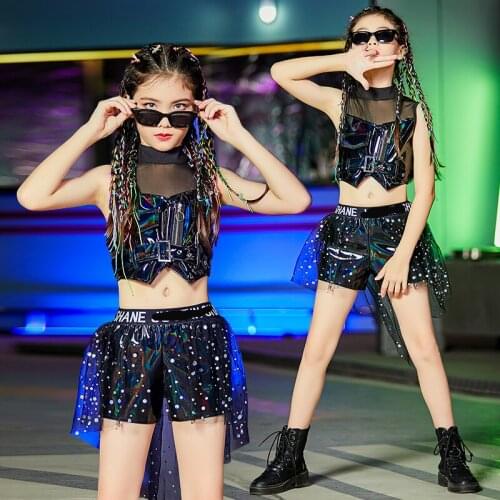Children 'S Day Hip Hop Dance Clothes Black Fashion Suit Jazz Dance Performance Costumes Street Dance Girls Rave Clothes DQS7043