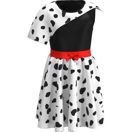 Kids Girls Cruella Cosplay Costume Outfits Spotted Dress Halloween Carnival Suit