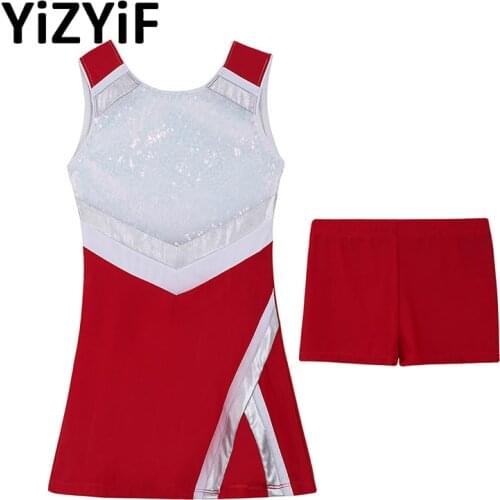 Kids Girls Sport Tennis Dress Casual Badminton Dancing Outfits Sportswear Sleeveless Shiny Sequins Sports Mini Dress with Shorts