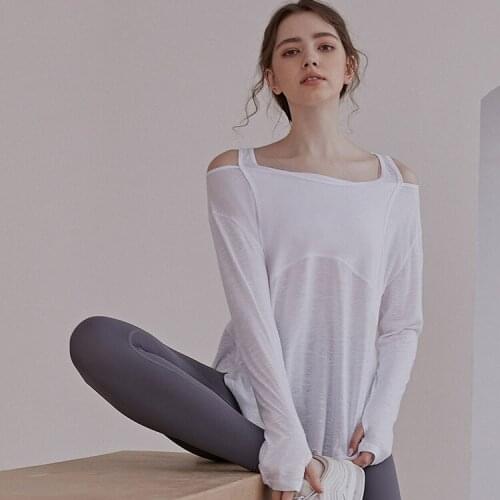 European Beauty Loose and Thin Long-sleeved Yoga Wear Running Clothes Blouse Long Off-the-shoulder Sports Top