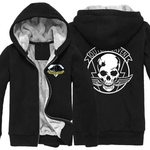 Game MGS 5 Metal Gear Solid V Diamond Dogs Outer Heaven Logo Zip Up Print Super Warm Fleece Hoodie Coat Sweatshirt Plus Velvet