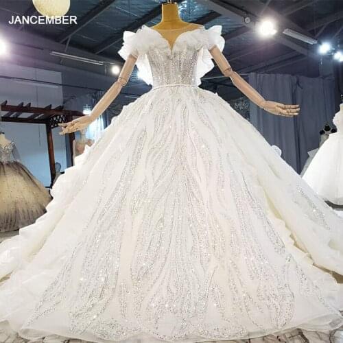 HTL2159 White Elegant Luxury Shiny Beading Women Wedding Dress 2021 Customizable Cathedral Trailing Bride Wedding Bridal Gown