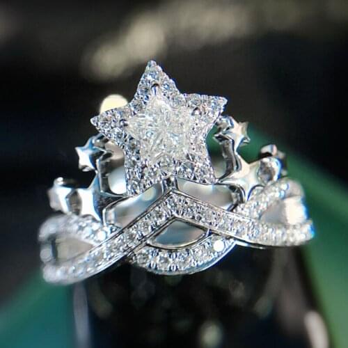 KOFSAC Creative Star Ring Women 925 Sterling Silver Jewelry Luxury Shiny Zircon Engagement Gifts Girl Anniversary Accessories