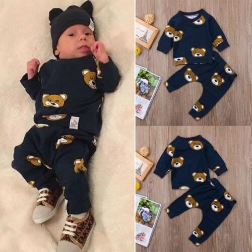 Newborn Infant Kids Boy Girl Baby Clothes Sets Outfit Cute Animals T-shirt Top Cotton Long Pants Clothing Set Baby Boys